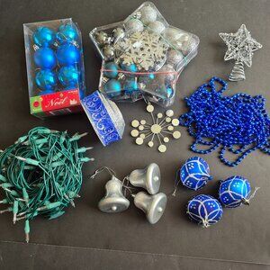 Lot of Blue and Silver Christmas Tree Decorations
